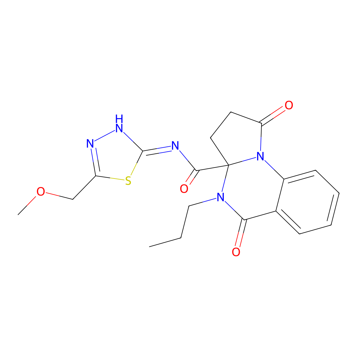 N-[(2Z)-5-(methoxymethyl)-1,3,4-thiadiazol-2(3H)-ylidene]-1,5-dioxo-4-propyl-2,3,4,5-tetrahydropyrrolo[1,2-a]quinazoline-3a(1H)-carboxamide molecular structure, CAS 1236264-07-5