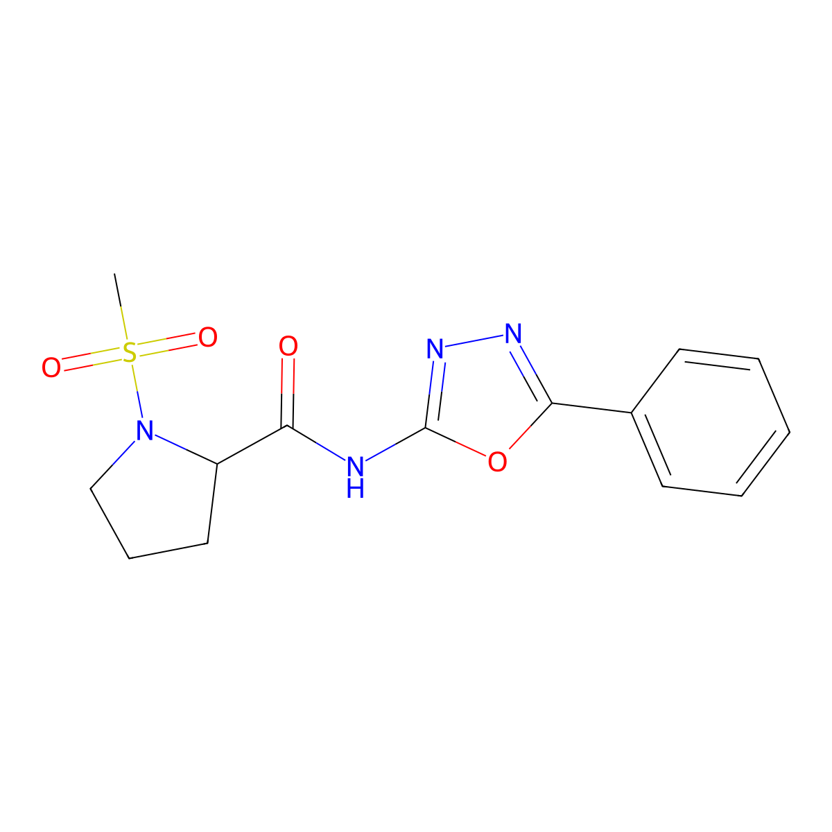 1-(methylsulfonyl)-N-(5-phenyl-1,3,4-oxadiazol-2-yl)pyrrolidine-2-carboxamide molecular structure, CAS 1236264-57-5