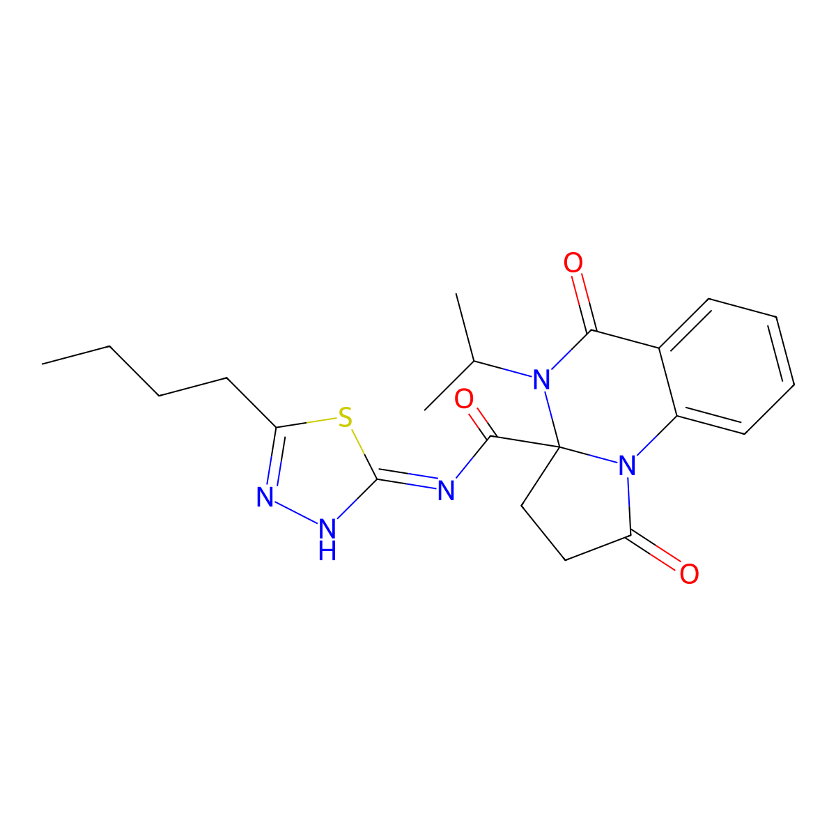 N-[(2Z)-5-butyl-1,3,4-thiadiazol-2(3H)-ylidene]-1,5-dioxo-4-(propan-2-yl)-2,3,4,5-tetrahydropyrrolo[1,2-a]quinazoline-3a(1H)-carboxamide molecular structure, CAS 1236265-76-1