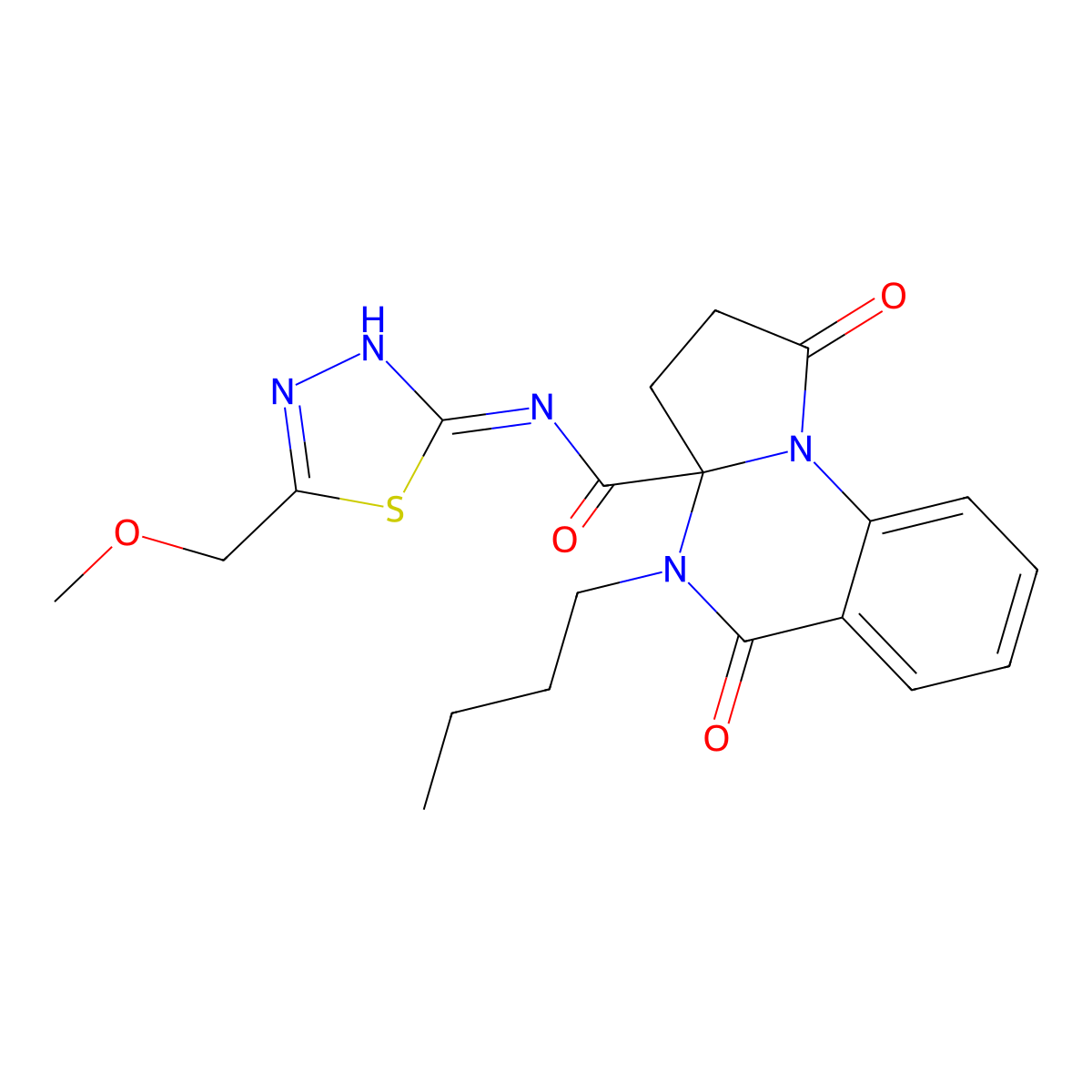 4-butyl-N-[(2Z)-5-(methoxymethyl)-1,3,4-thiadiazol-2(3H)-ylidene]-1,5-dioxo-2,3,4,5-tetrahydropyrrolo[1,2-a]quinazoline-3a(1H)-carboxamide molecular structure, CAS 1236265-80-7