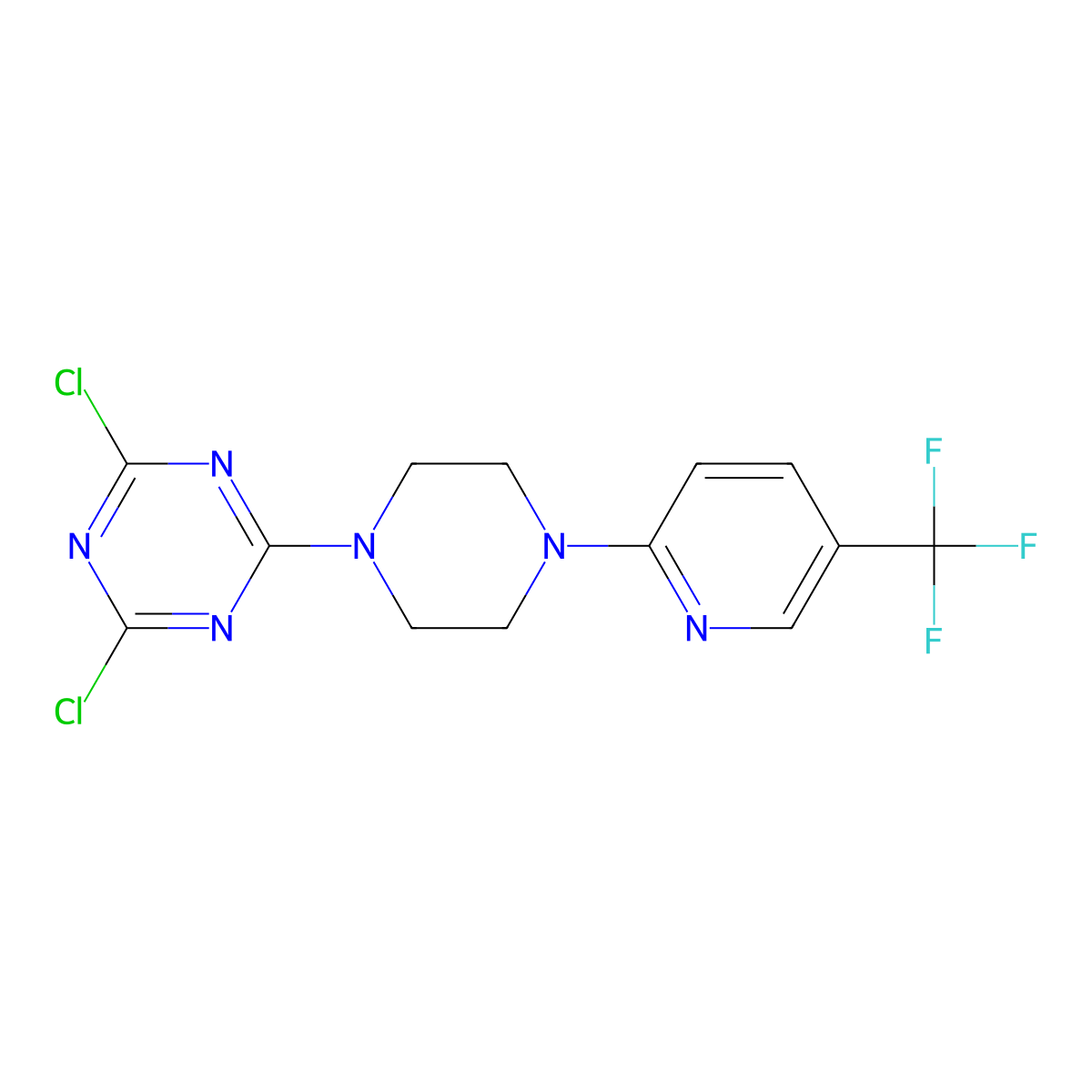 2,4-Dichloro-6-[4-[5-(trifluoromethyl)pyridin-2-yl]piperazin-1-yl]-1,3,5-triazine molecular structure, CAS 1236266-21-9