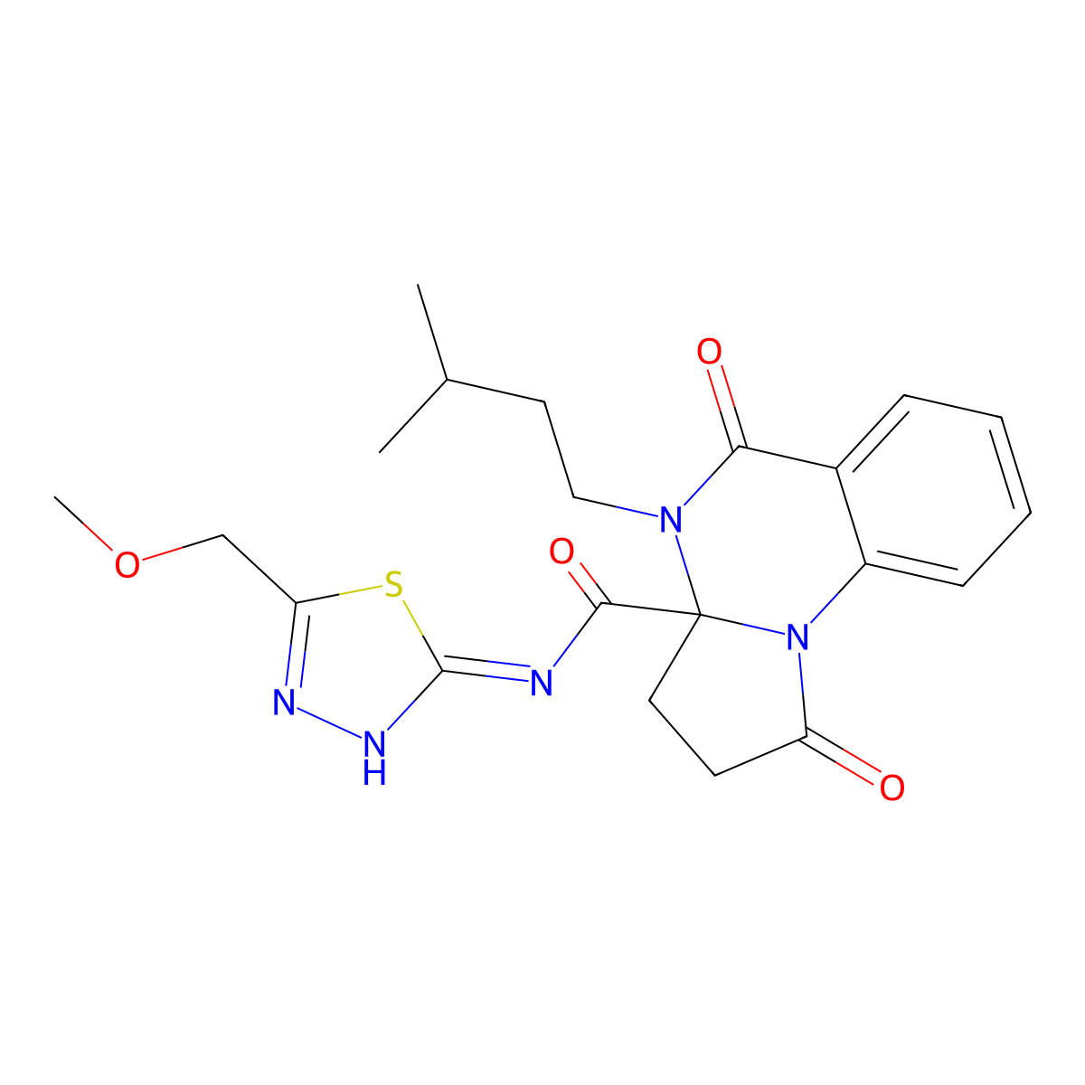 N-[(2Z)-5-(methoxymethyl)-1,3,4-thiadiazol-2(3H)-ylidene]-4-(3-methylbutyl)-1,5-dioxo-2,3,4,5-tetrahydropyrrolo[1,2-a]quinazoline-3a(1H)-carboxamide molecular structure, CAS 1236266-92-4