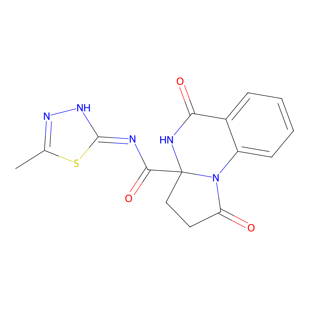N-[(2Z)-5-methyl-1,3,4-thiadiazol-2(3H)-ylidene]-1,5-dioxo-2,3,4,5-tetrahydropyrrolo[1,2-a]quinazoline-3a(1H)-carboxamide molecular structure, CAS 1236266-98-0