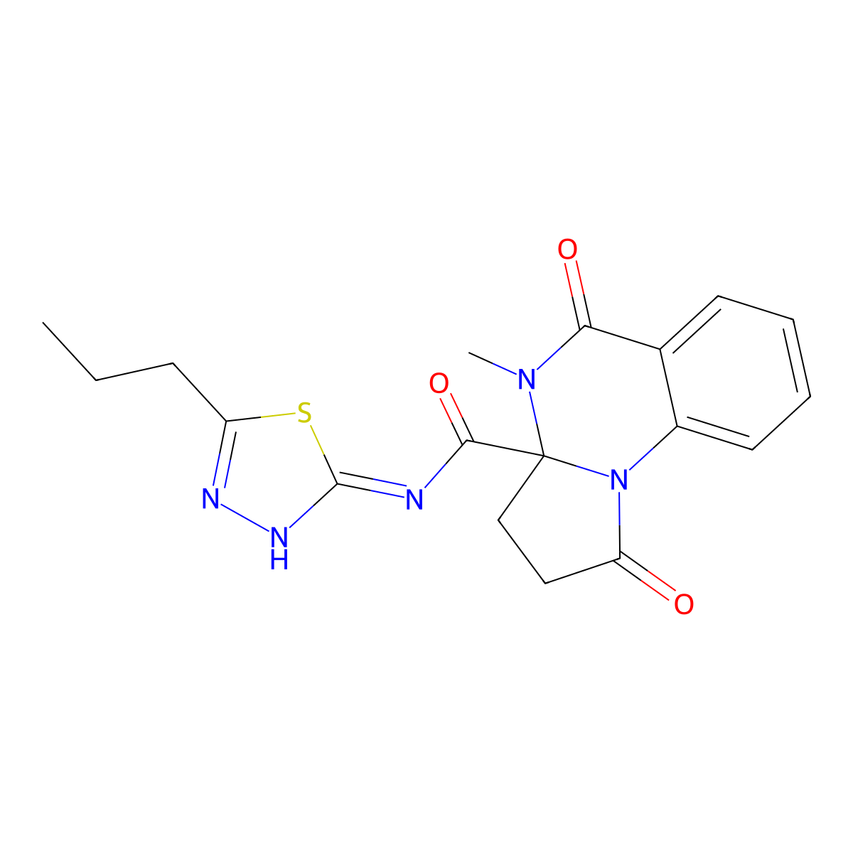 4-methyl-1,5-dioxo-N-(5-propyl-1,3,4-thiadiazol-2-yl)-2,3,4,5-tetrahydropyrrolo[1,2-a]quinazoline-3a(1H)-carboxamide molecular structure, CAS 1236267-10-9