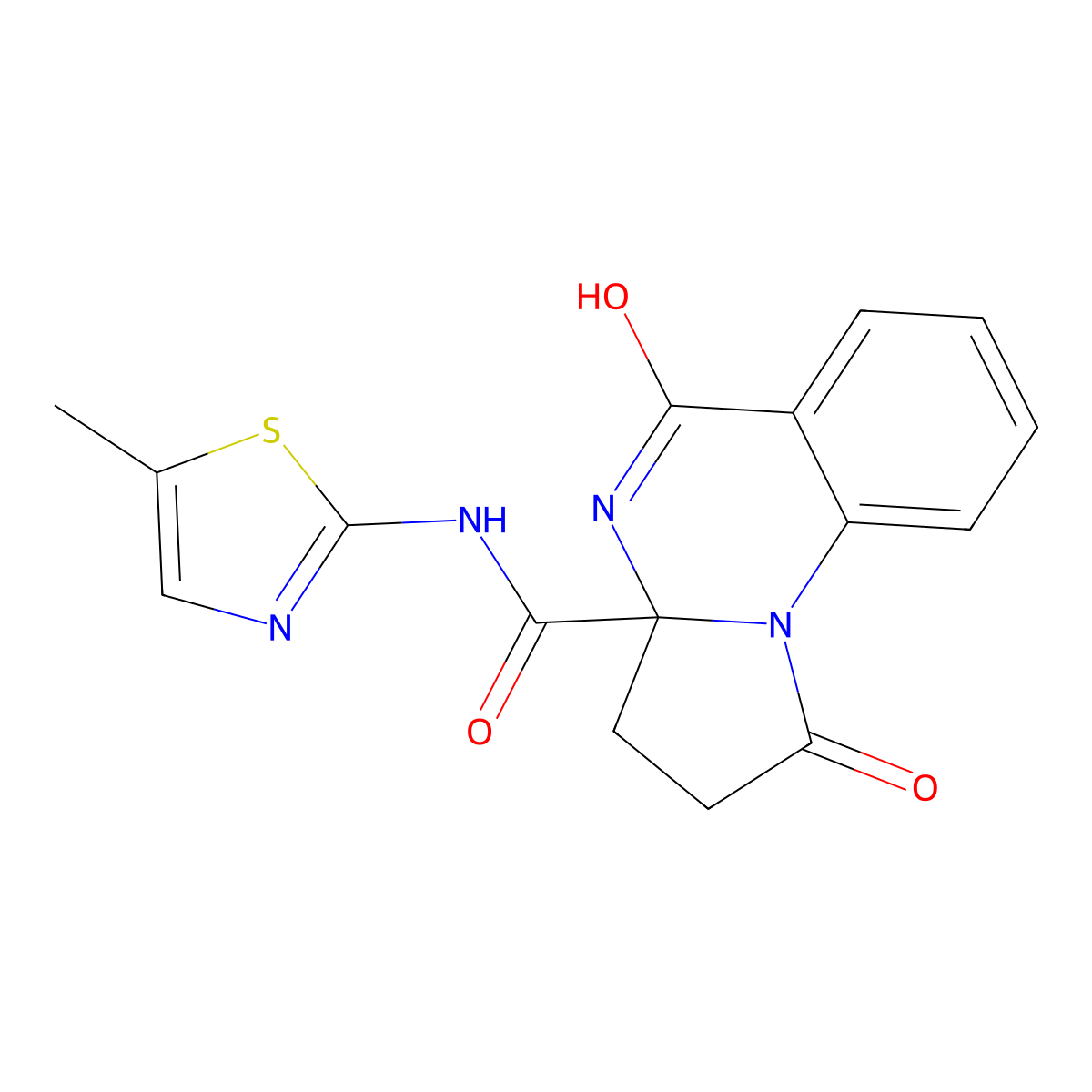5-hydroxy-N-(5-methyl-1,3-thiazol-2-yl)-1-oxo-2,3-dihydropyrrolo[1,2-a]quinazoline-3a(1H)-carboxamide molecular structure, CAS 1236267-20-1