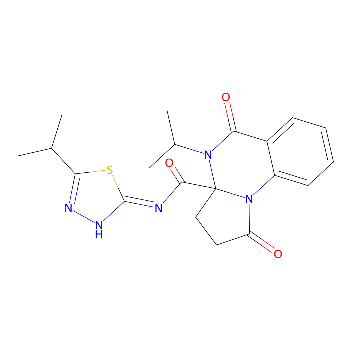 1,5-dioxo-4-(propan-2-yl)-N-[(2Z)-5-(propan-2-yl)-1,3,4-thiadiazol-2(3H)-ylidene]-2,3,4,5-tetrahydropyrrolo[1,2-a]quinazoline-3a(1H)-carboxamide molecular structure, CAS 1236267-28-9