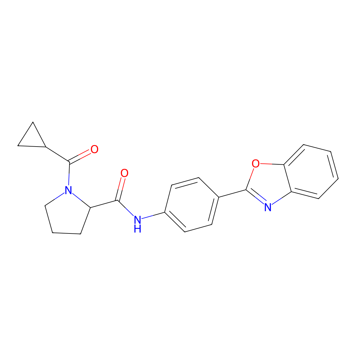 N-[4-(1,3-benzoxazol-2-yl)phenyl]-1-(cyclopropylcarbonyl)prolinamide molecular structure, CAS 1236267-65-4