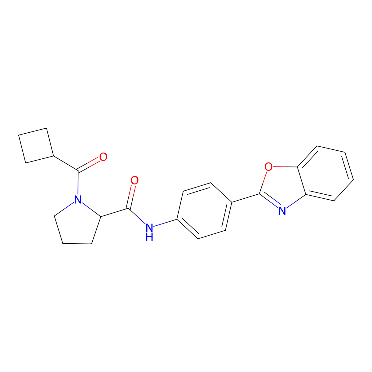 N-[4-(1,3-benzoxazol-2-yl)phenyl]-1-(cyclobutylcarbonyl)prolinamide molecular structure, CAS 1236267-73-4
