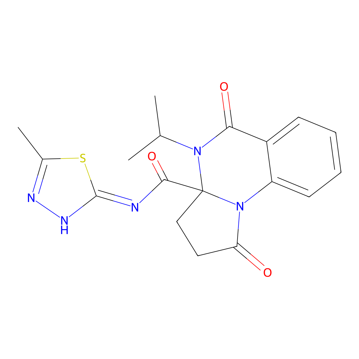 N-[(2Z)-5-methyl-1,3,4-thiadiazol-2(3H)-ylidene]-1,5-dioxo-4-(propan-2-yl)-2,3,4,5-tetrahydropyrrolo[1,2-a]quinazoline-3a(1H)-carboxamide molecular structure, CAS 1236267-86-9