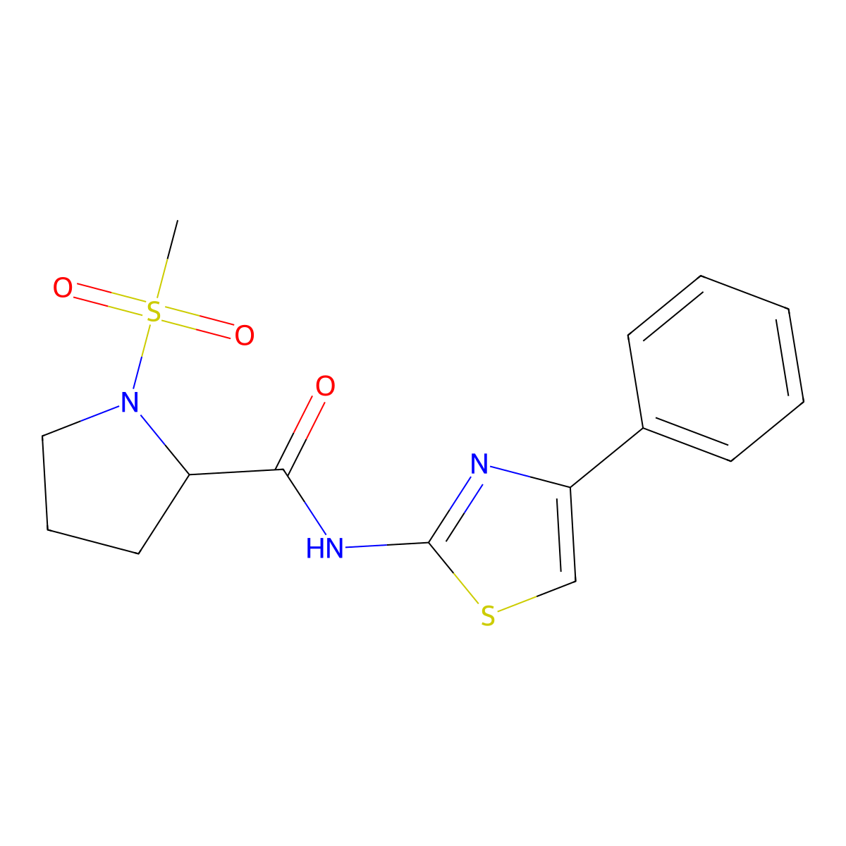 1-(methylsulfonyl)-N-(4-phenylthiazol-2-yl)pyrrolidine-2-carboxamide molecular structure, CAS 1236269-18-3