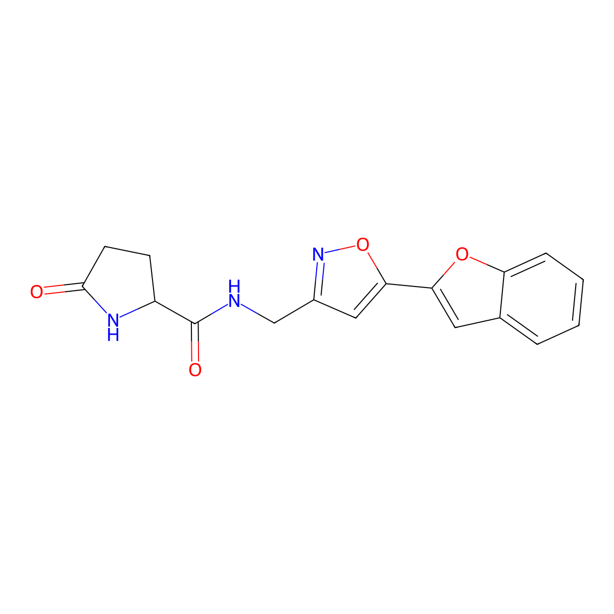 N-((5-(benzofuran-2-yl)isoxazol-3-yl)methyl)-5-oxopyrrolidine-2-carboxamide molecular structure, CAS 1236269-47-8