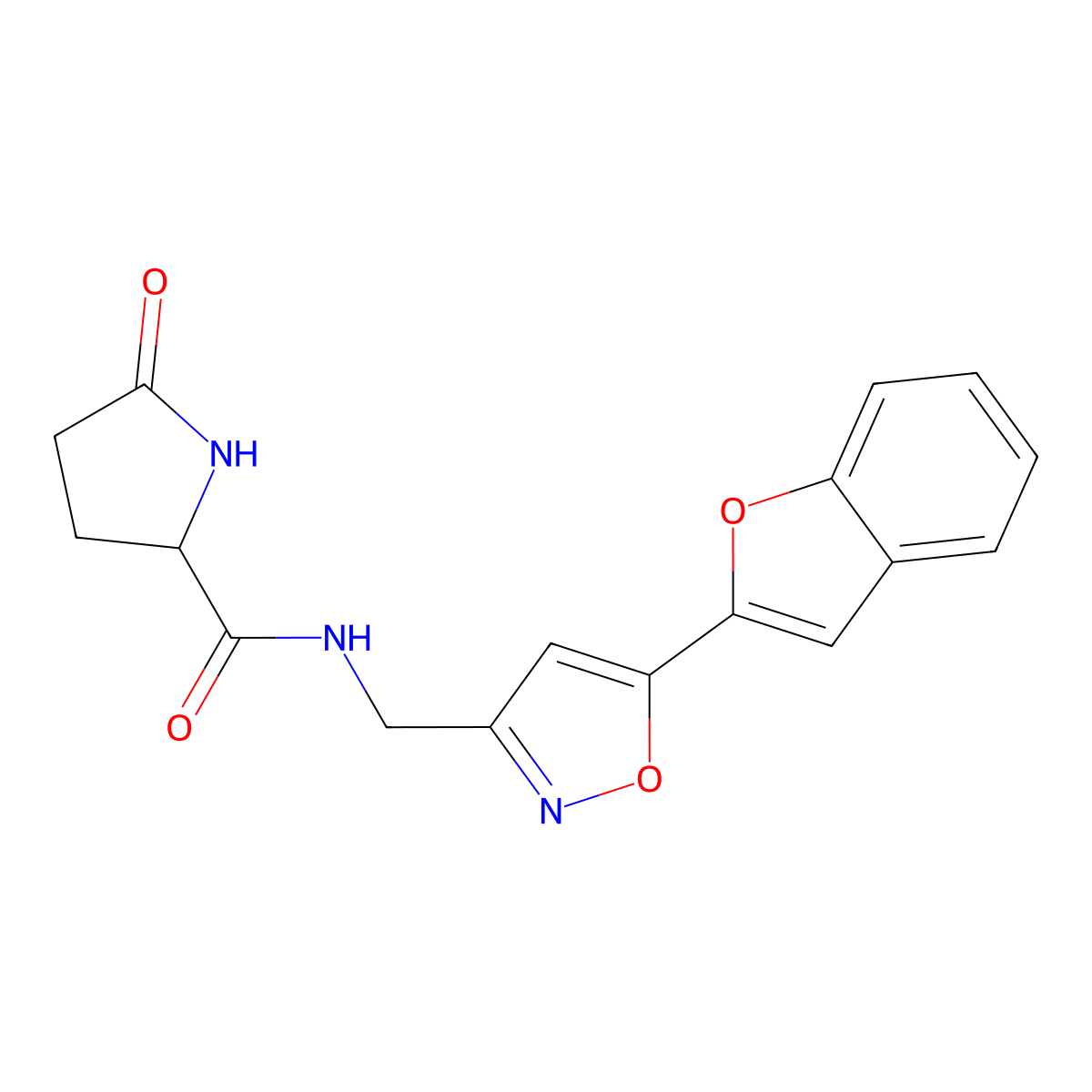 N-((5-(benzofuran-2-yl)isoxazol-3-yl)methyl)-5-oxopyrrolidine-2-carboxamide molecular structure, CAS 1236269-47-8
