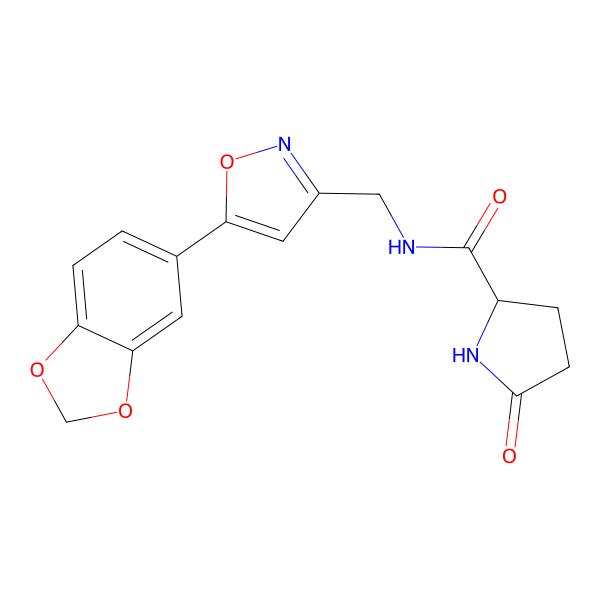N-((5-(benzo[d][1,3]dioxol-5-yl)isoxazol-3-yl)methyl)-5-oxopyrrolidine-2-carboxamide molecular structure, CAS 1236270-17-9