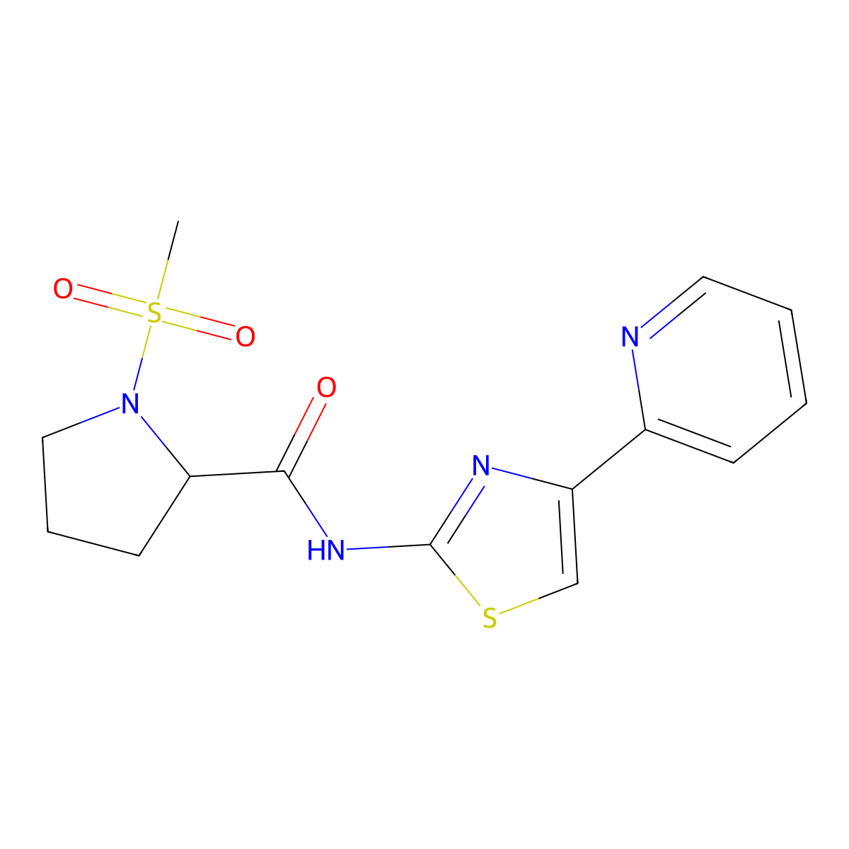 1-methanesulfonyl-N-[4-(pyridin-2-yl)-1,3-thiazol-2-yl]pyrrolidine-2-carboxamide molecular structure, CAS 1236270-35-1