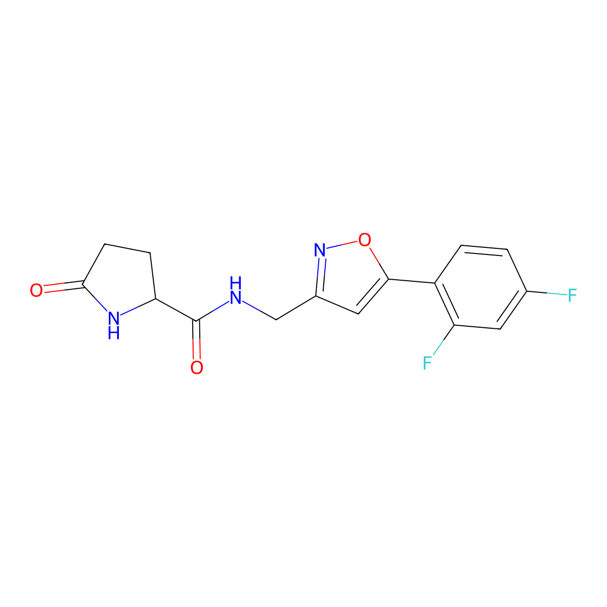N-((5-(2,4-difluorophenyl)isoxazol-3-yl)methyl)-5-oxopyrrolidine-2-carboxamide molecular structure, CAS 1236270-48-6