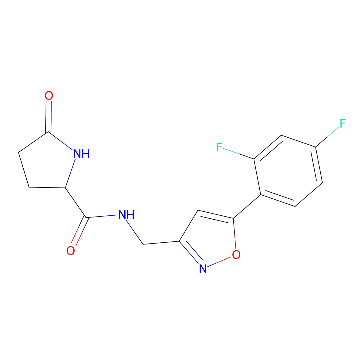 N-((5-(2,4-difluorophenyl)isoxazol-3-yl)methyl)-5-oxopyrrolidine-2-carboxamide molecular structure, CAS 1236270-48-6