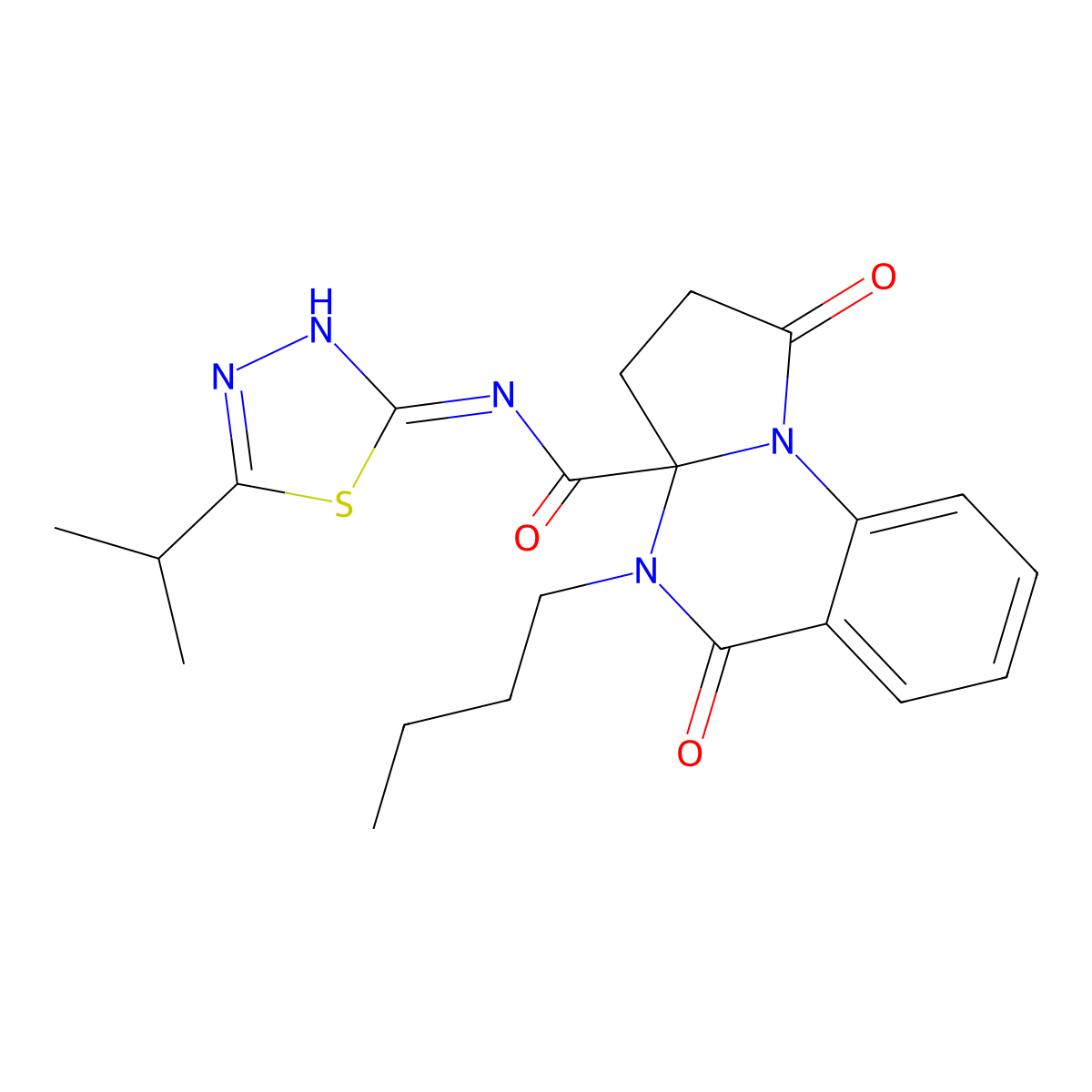 4-butyl-1,5-dioxo-N-[(2Z)-5-(propan-2-yl)-1,3,4-thiadiazol-2(3H)-ylidene]-2,3,4,5-tetrahydropyrrolo[1,2-a]quinazoline-3a(1H)-carboxamide molecular structure, CAS 1236271-77-4