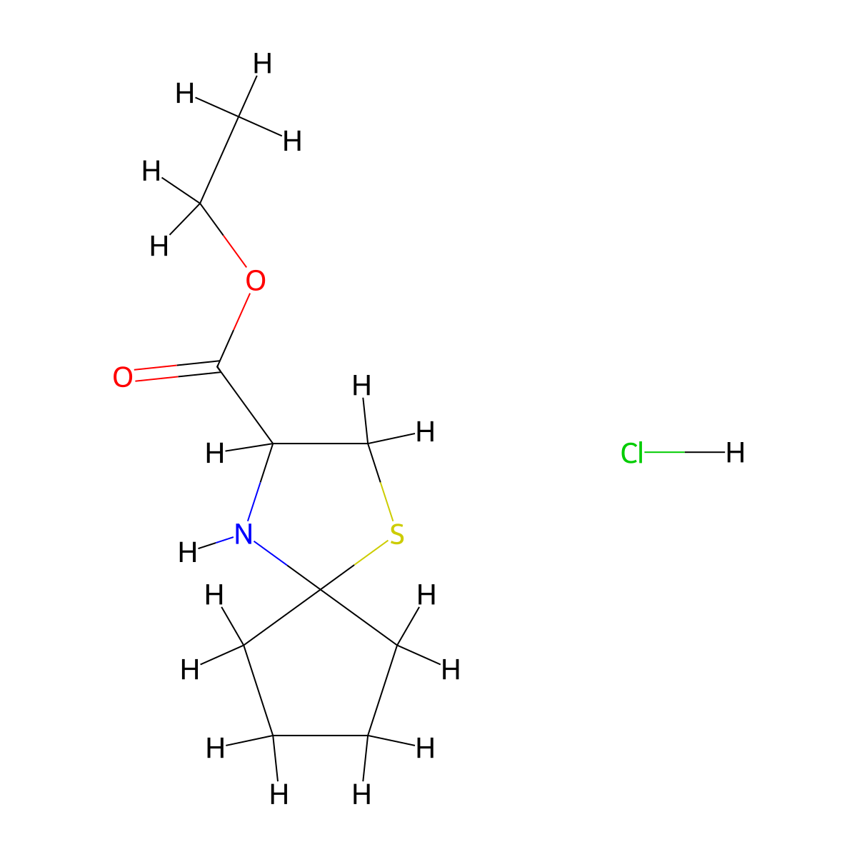 Ethyl 1-thia-4-azaspiro[4.4]nonane-3-carboxylate hydrochloride molecular structure, CAS 1236272-33-5