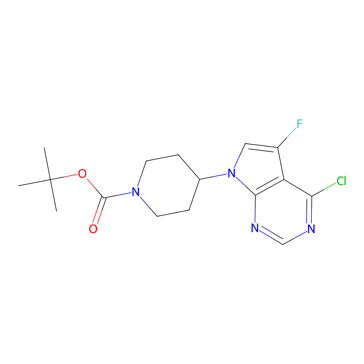tert-Butyl 4-(4-chloro-5-fluoro-7H-pyrrolo[2,3-d]pyrimidin-7-yl)piperidine-1-carboxylate molecular structure, CAS 1236284-39-1