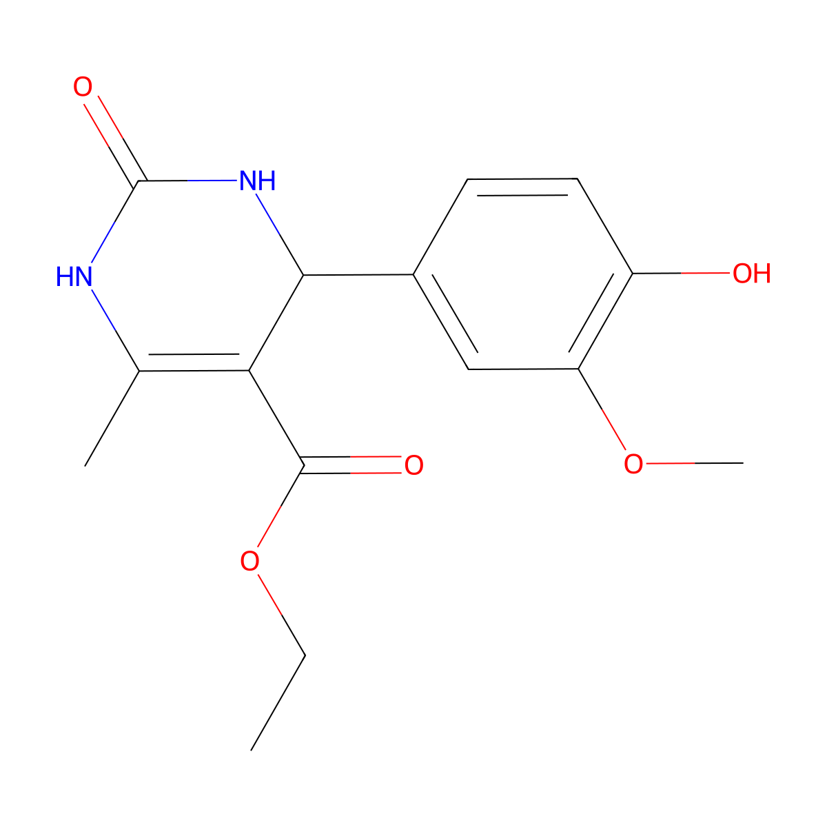 Ethyl 4-(4-hydroxy-3-methoxyphenyl)-6-methyl-2-oxo-1,2,3,4-tetrahydropyrimidine-5-carboxylate molecular structure, CAS 123629-42-5