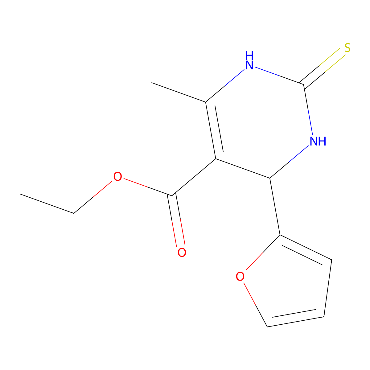 Ethyl 4-(furan-2-yl)-6-methyl-2-thioxo-1,2,3,4-tetrahydropyrimidine-5-carboxylate molecular structure, CAS 123629-45-8