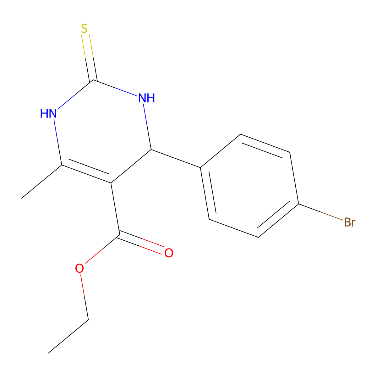 Ethyl 4-(4-bromophenyl)-6-methyl-2-thioxo-1,2,3,4-tetrahydropyrimidine-5-carboxylate molecular structure, CAS 123629-46-9