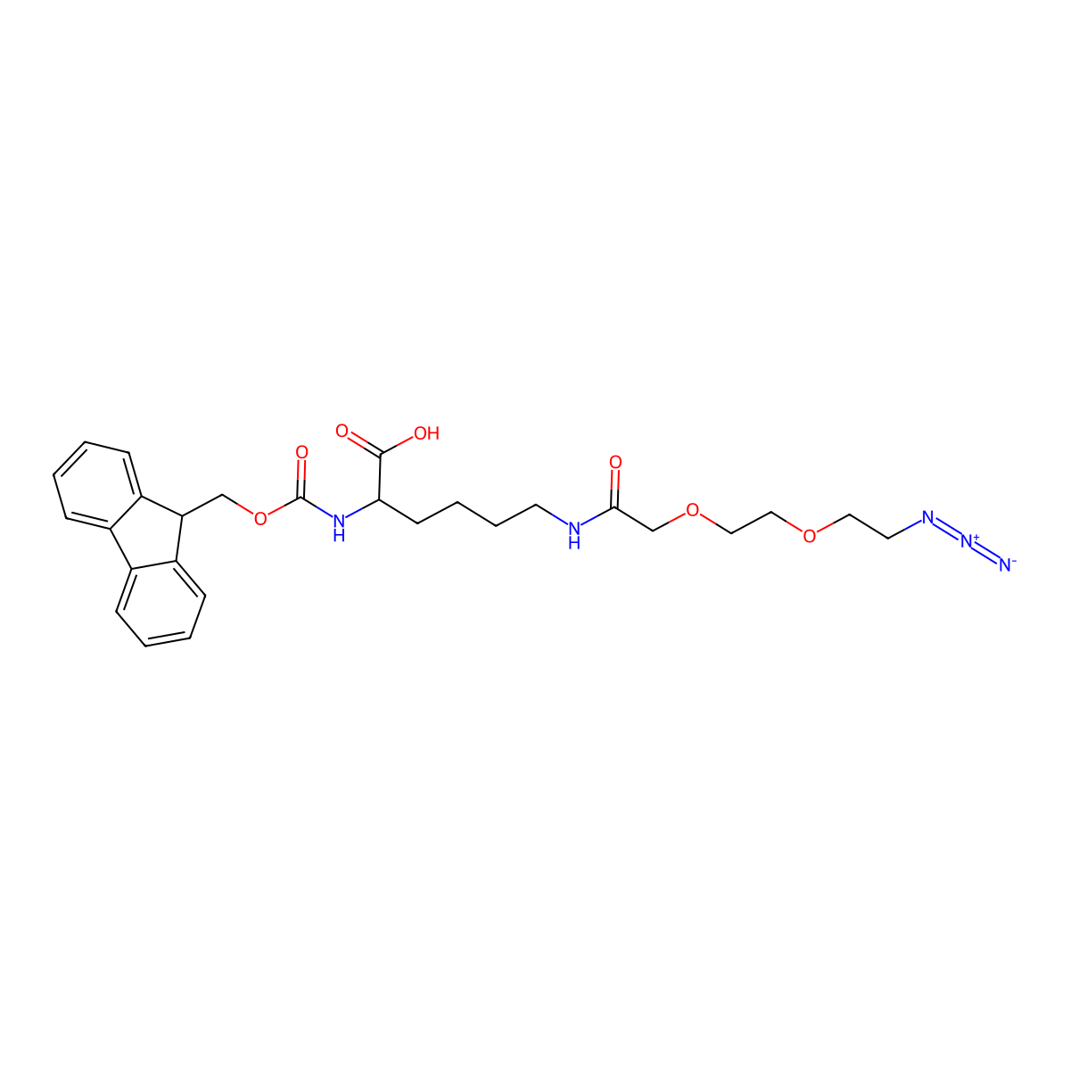 (2S)-6-[[2-[2-(2-azidoethoxy)ethoxy]acetyl]amino]-2-(9H-fluoren-9-ylmethoxycarbonylamino)hexanoic acid molecular structure, CAS 1236293-83-6