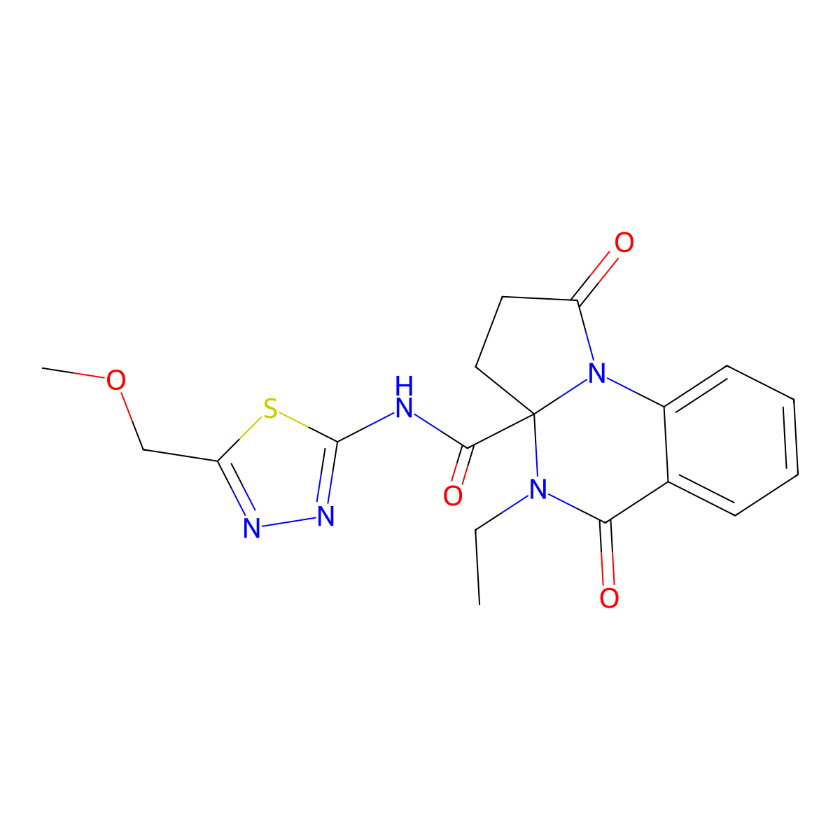 4-ethyl-N-[(2Z)-5-(methoxymethyl)-1,3,4-thiadiazol-2(3H)-ylidene]-1,5-dioxo-2,3,4,5-tetrahydropyrrolo[1,2-a]quinazoline-3a(1H)-carboxamide molecular structure, CAS 1236297-60-1