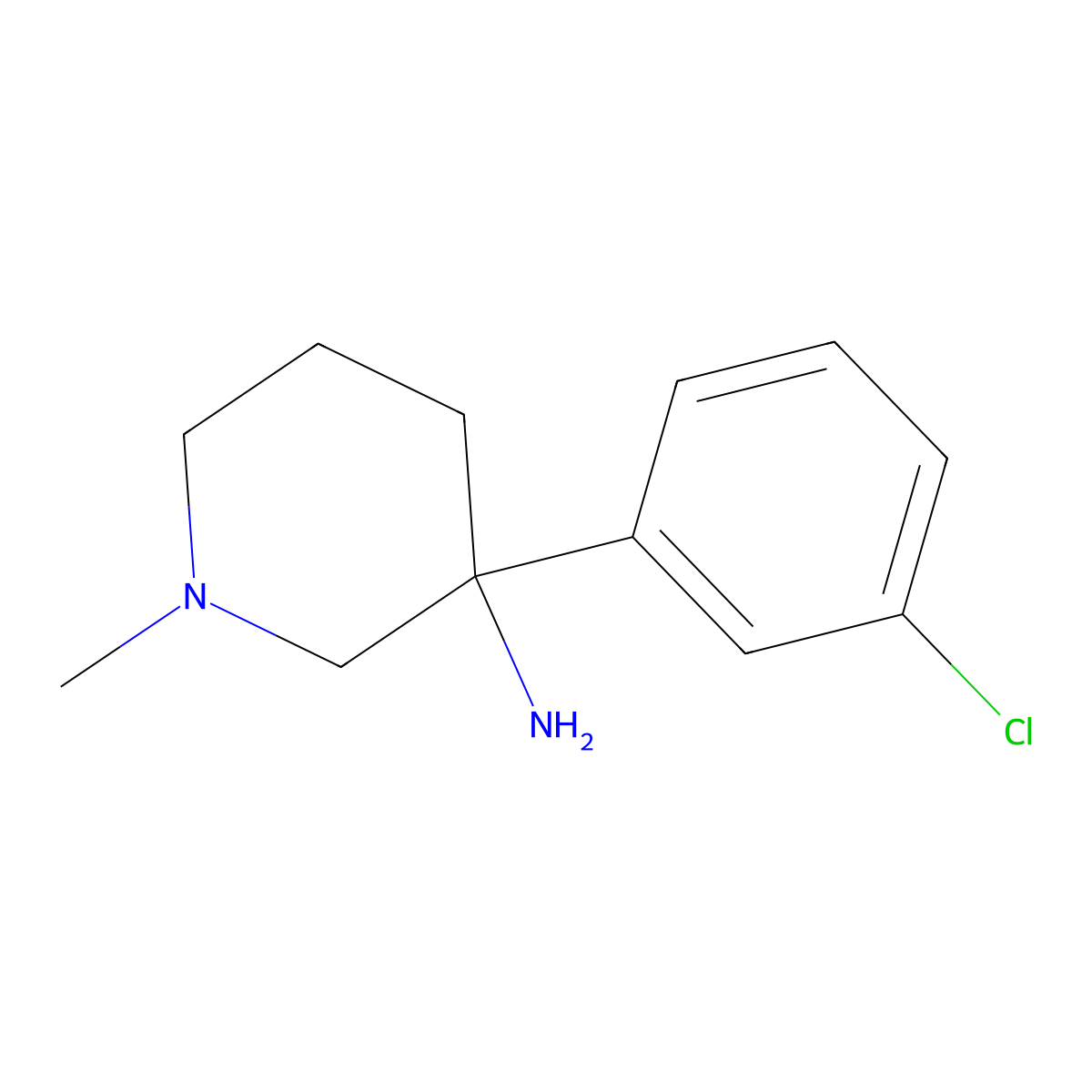 3-(3-Chlorophenyl)-1-methylpiperidin-3-amine molecular structure, CAS 1236302-43-4