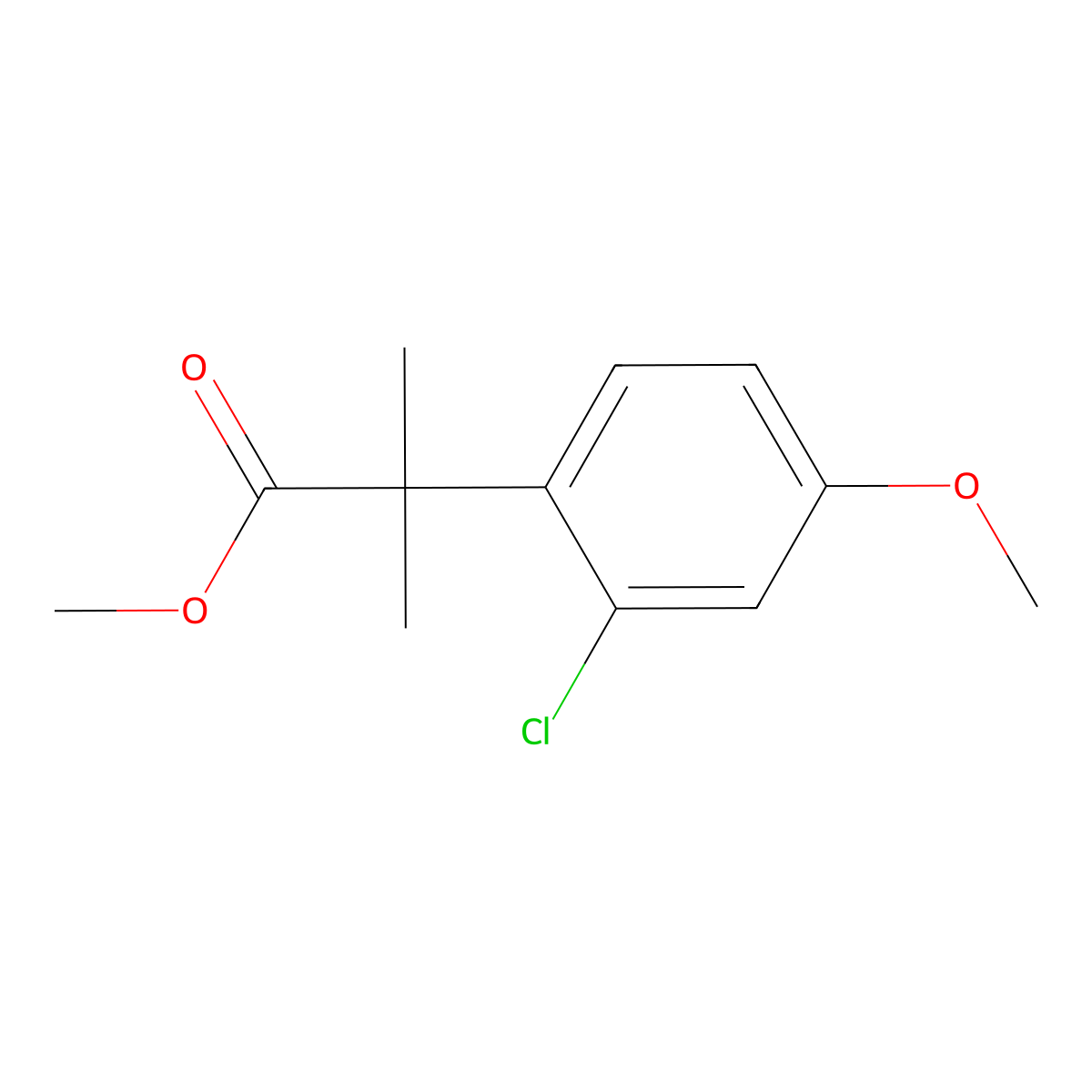 Methyl 2-(2-chloro-4-methoxyphenyl)-2-methylpropanoate molecular structure, CAS 1236305-48-8
