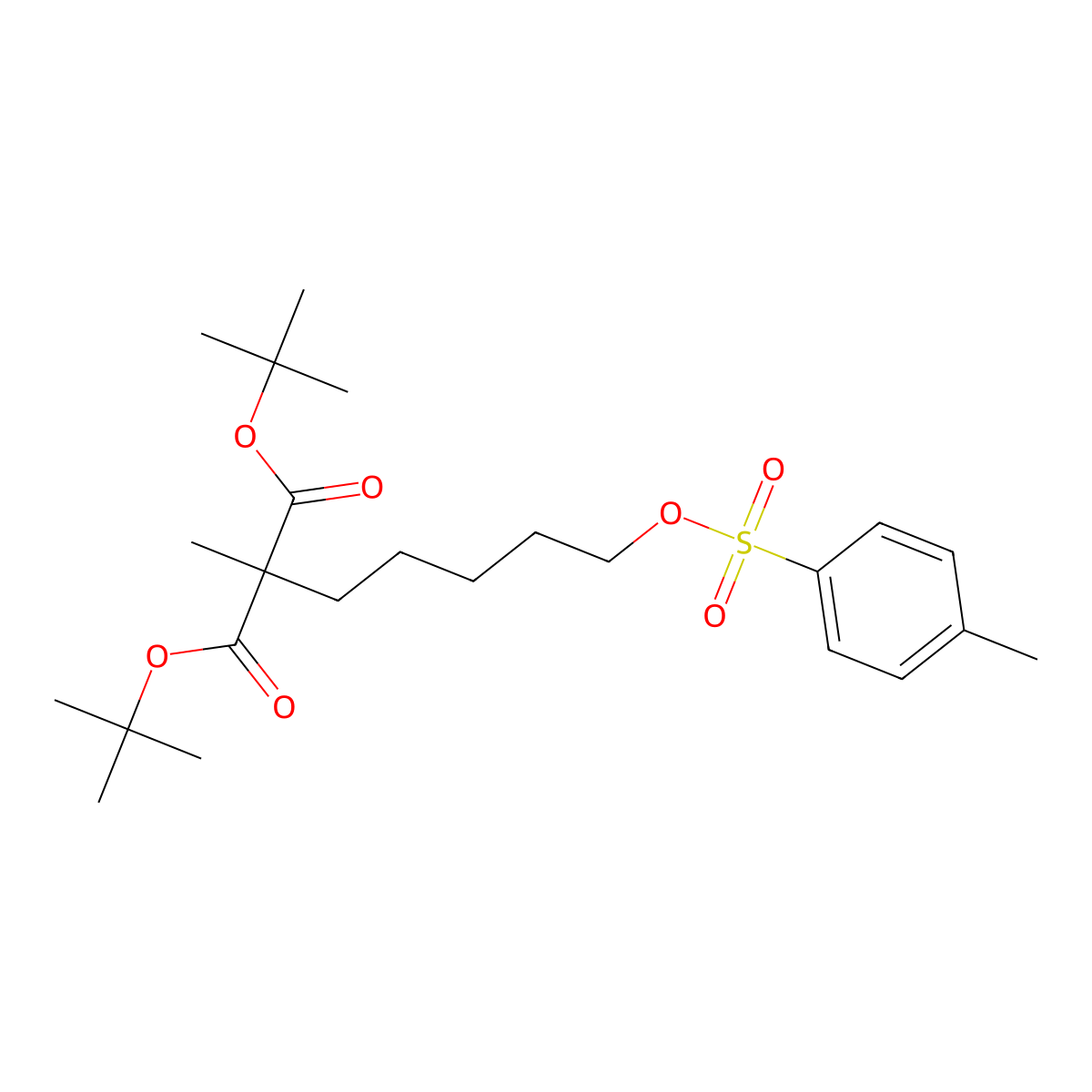Di-tert-butyl 2-methyl-2-(5-(tosyloxy)pentyl)malonate molecular structure, CAS 1236354-13-4