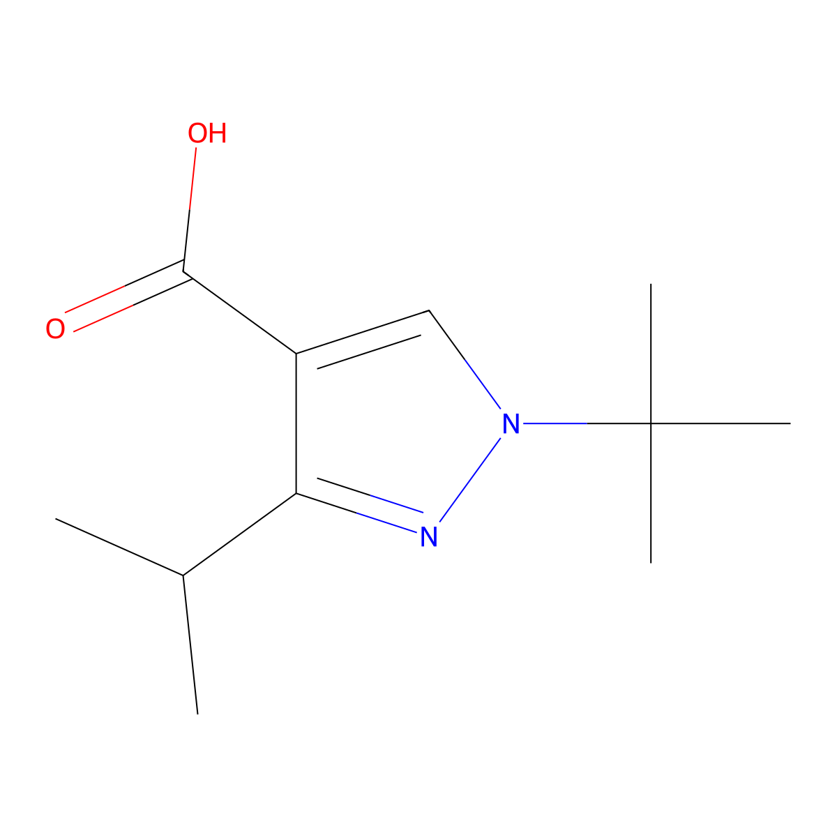 1-tert-butyl-3-(propan-2-yl)-1H-pyrazole-4-carboxylic acid molecular structure, CAS 123657-16-9