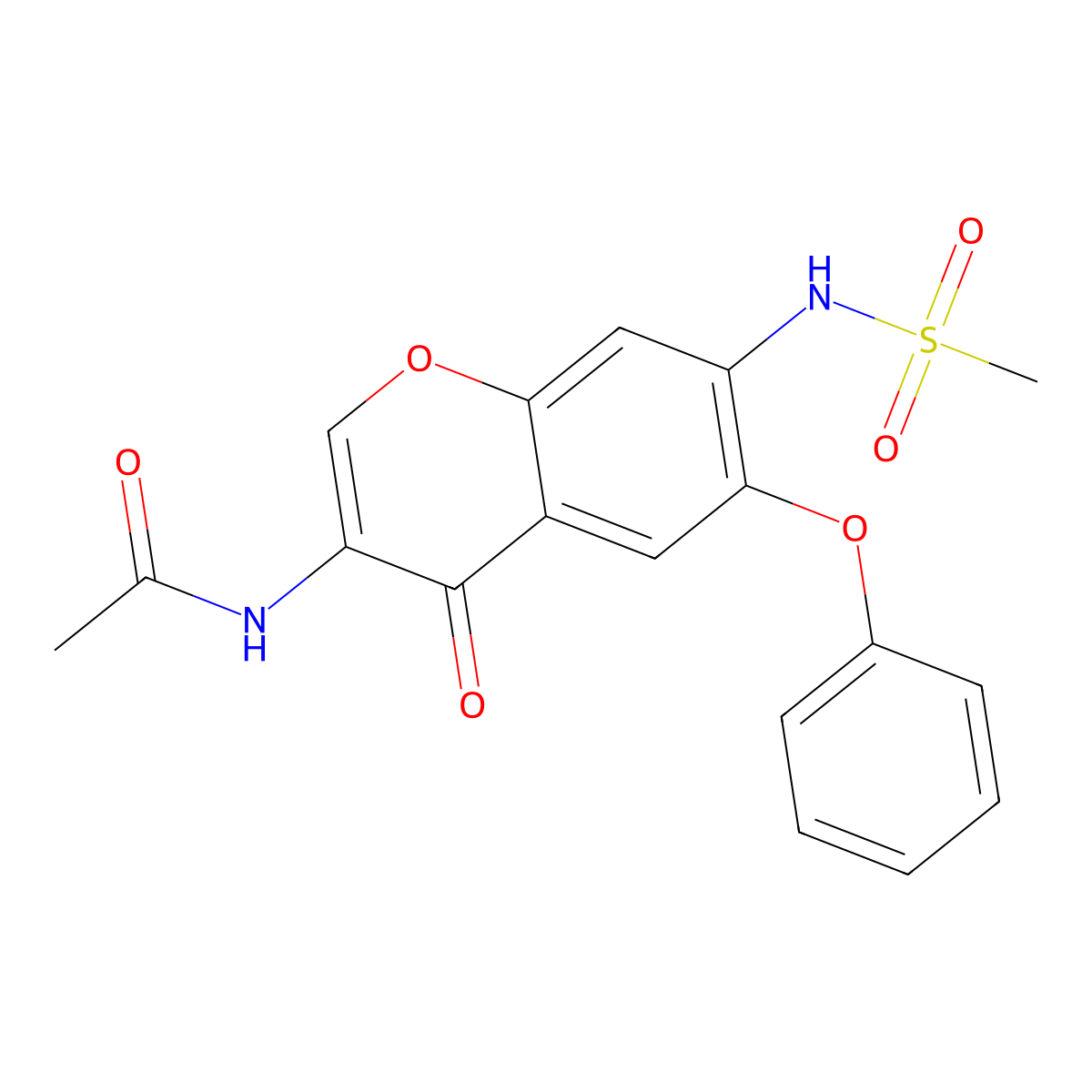 3-Acetylamino-7-methylsulfonylamino-6-phenoxy-4H-1-benzopyran-4-one molecular structure, CAS 123662-92-0