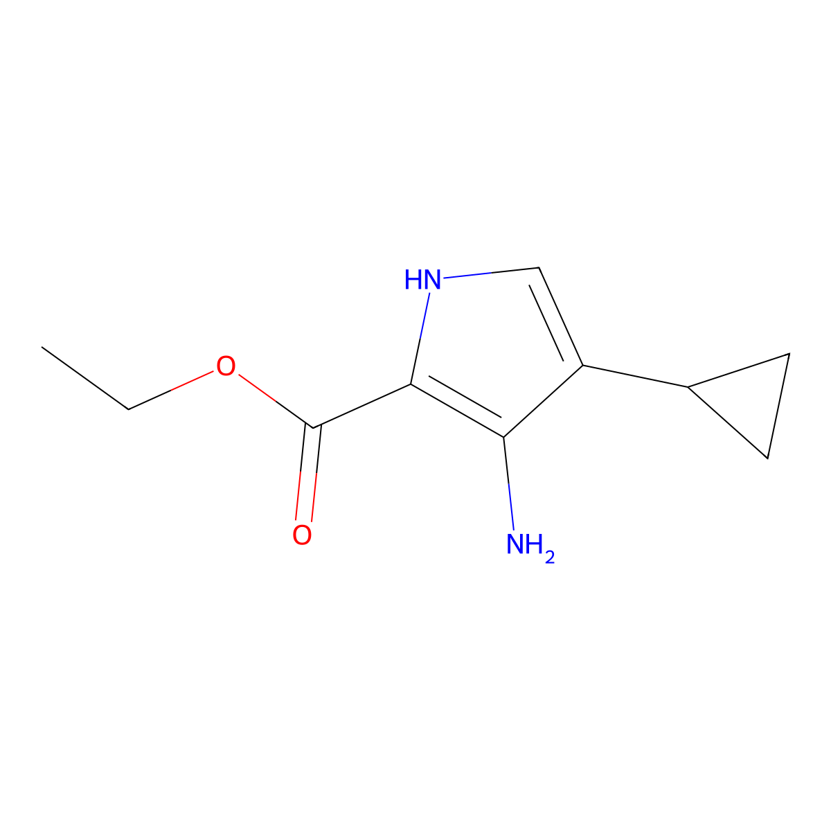 ethyl 3-amino-4-cyclopropyl-1H-pyrrole-2-carboxylate molecular structure, CAS 1236764-04-7