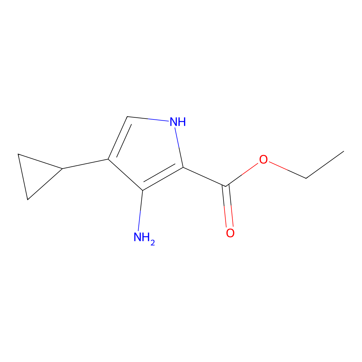 ethyl 3-amino-4-cyclopropyl-1H-pyrrole-2-carboxylate molecular structure, CAS 1236764-04-7