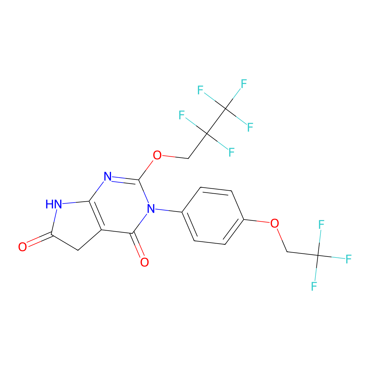 2-(2,2,3,3,3-pentafluoropropoxy)-3-(4-(2,2,2-trifluoroethoxy)phenyl)-5,7-dihydro-3H-pyrrolo(2,3-d)pyrimidine-4,6-dione molecular structure, CAS 1236767-85-3