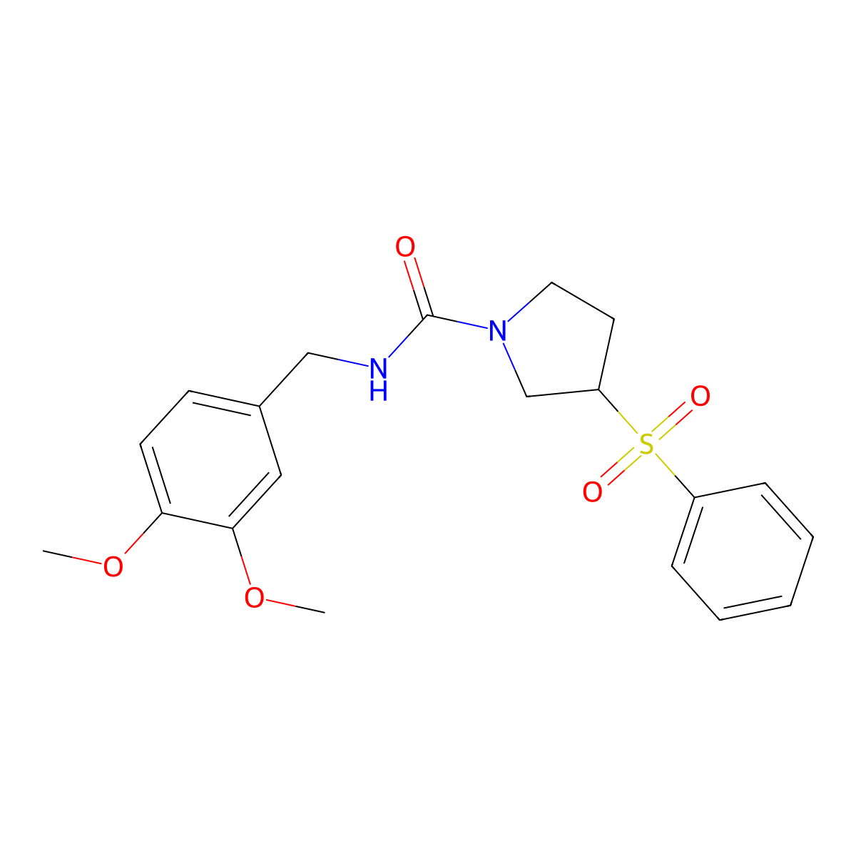 N-(3,4-dimethoxybenzyl)-3-(phenylsulfonyl)pyrrolidine-1-carboxamide molecular structure, CAS 1236809-78-1