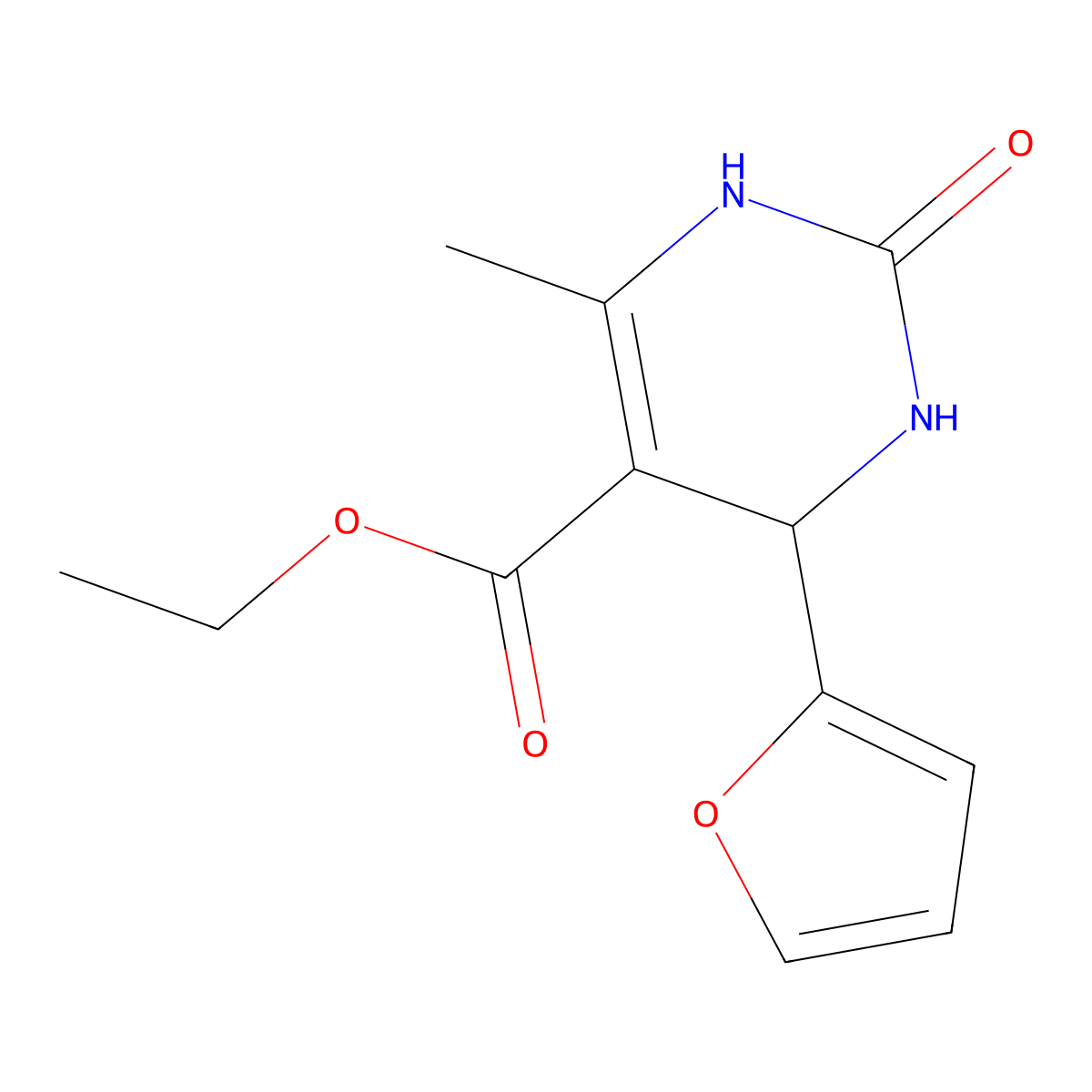 Ethyl 4-(furan-2-yl)-6-methyl-2-oxo-1,2,3,4-tetrahydropyrimidine-5-carboxylate molecular structure, CAS 12369-40-3