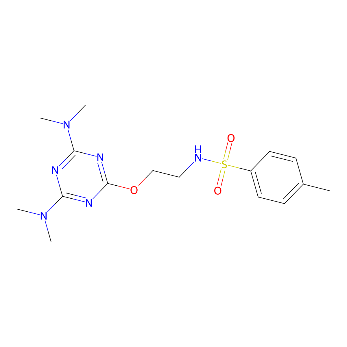 N-(2-{[4,6-bis(dimethylamino)-1,3,5-triazin-2-yl]oxy}ethyl)-4-methylbenzenesulfonamide molecular structure, CAS 123708-64-5