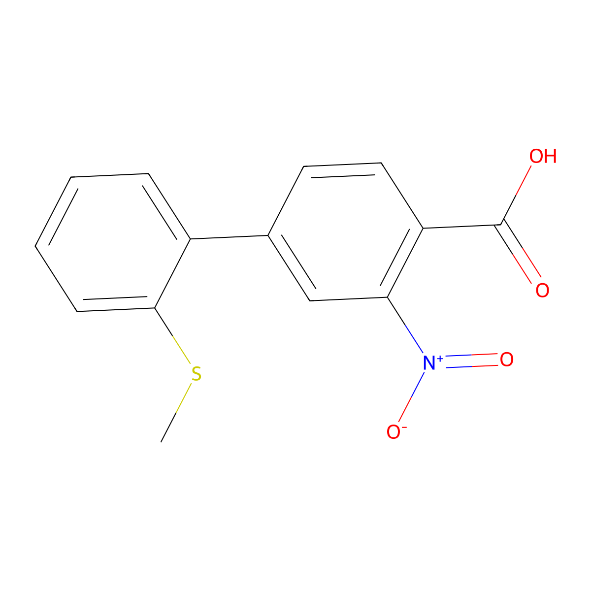 4-(2-Methylthiophenyl)-2-nitrobenzoic acid molecular structure, CAS 1237104-84-5