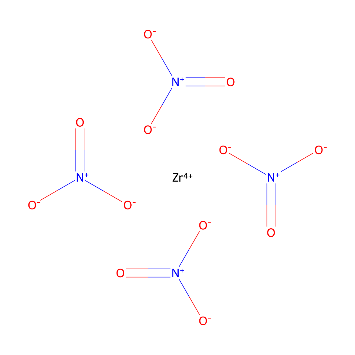 Zirconium nitrate molecular structure, CAS 12372-57-5