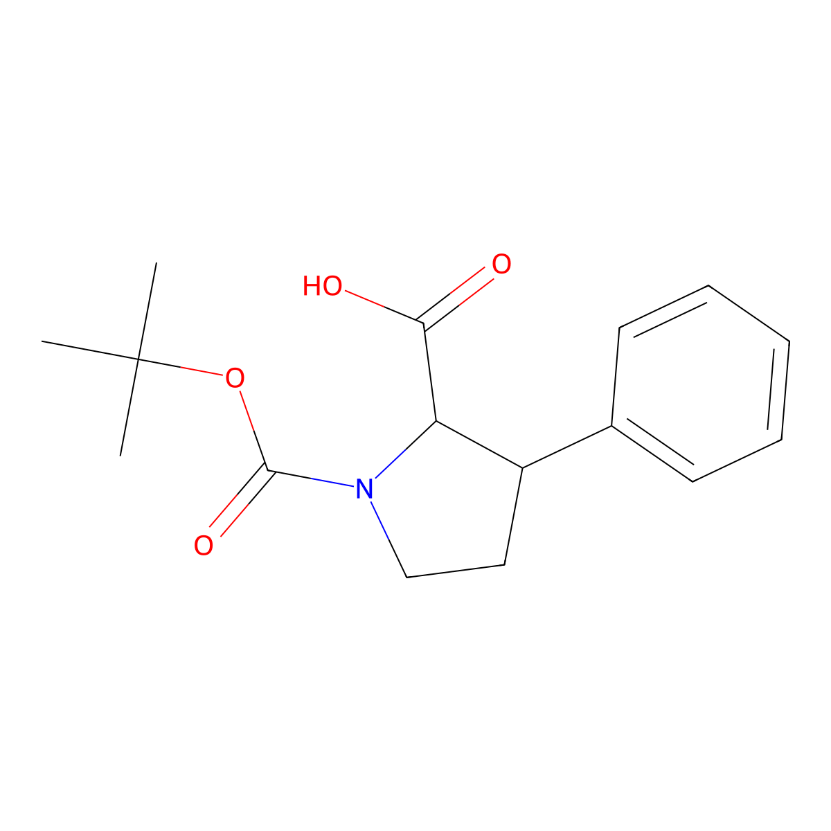 (2R,3S)-1-tert-butoxycarbonyl-3-phenyl-pyrrolidine-2-carboxylic acid molecular structure, CAS 123724-32-3