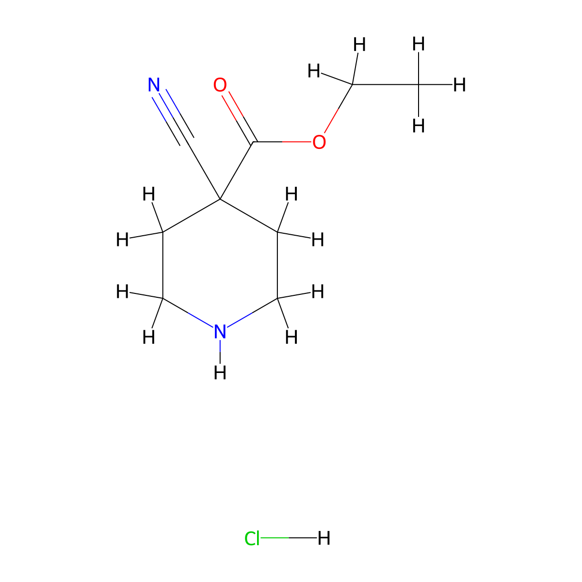 Ethyl 4-cyanopiperidine-4-carboxylate hydrochloride molecular structure, CAS 123730-64-3