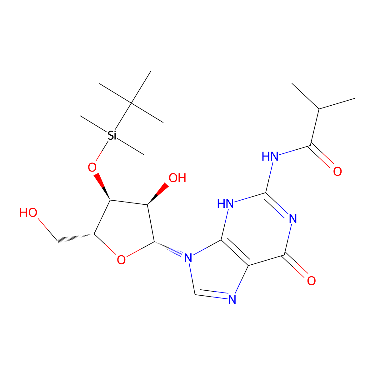 N-(9-((2R,3R,4S,5R)-4-((tert-Butyldimethylsilyl)oxy)-3-hydroxy-5-(hydroxymethyl)tetrahydrofuran-2-yl)-6-oxo-6,9-dihydro-3H-purin-2-yl)isobutyramide molecular structure, CAS 1237684-87-5