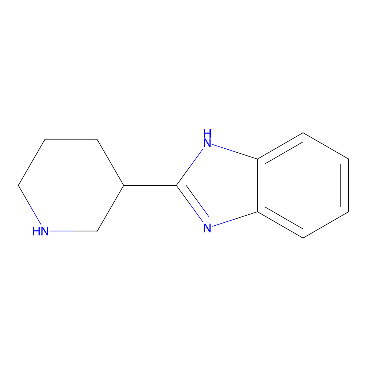 2-(piperidin-3-yl)-1H-1,3-benzodiazole molecular structure, CAS 123771-23-3