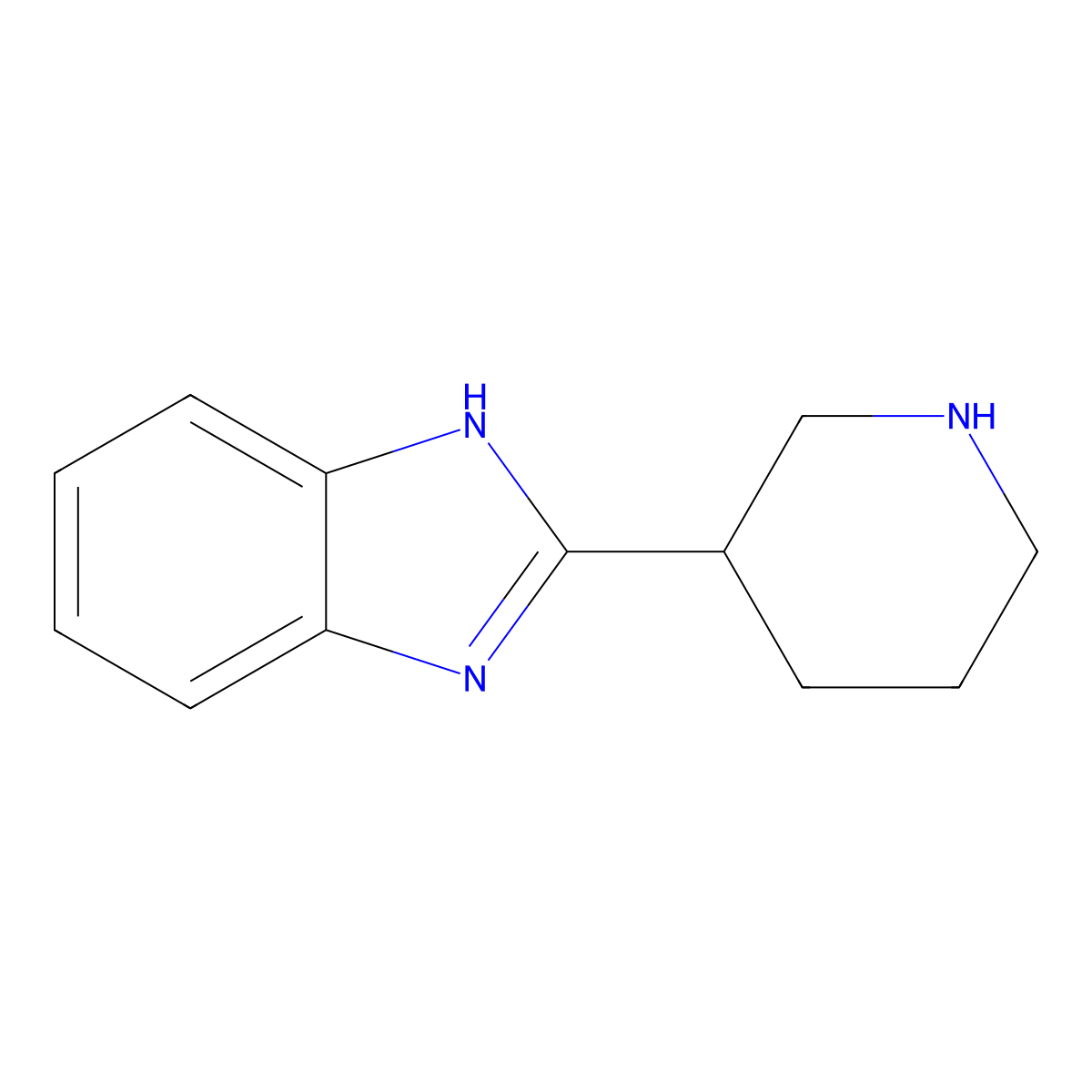 2-(piperidin-3-yl)-1H-1,3-benzodiazole molecular structure, CAS 123771-23-3