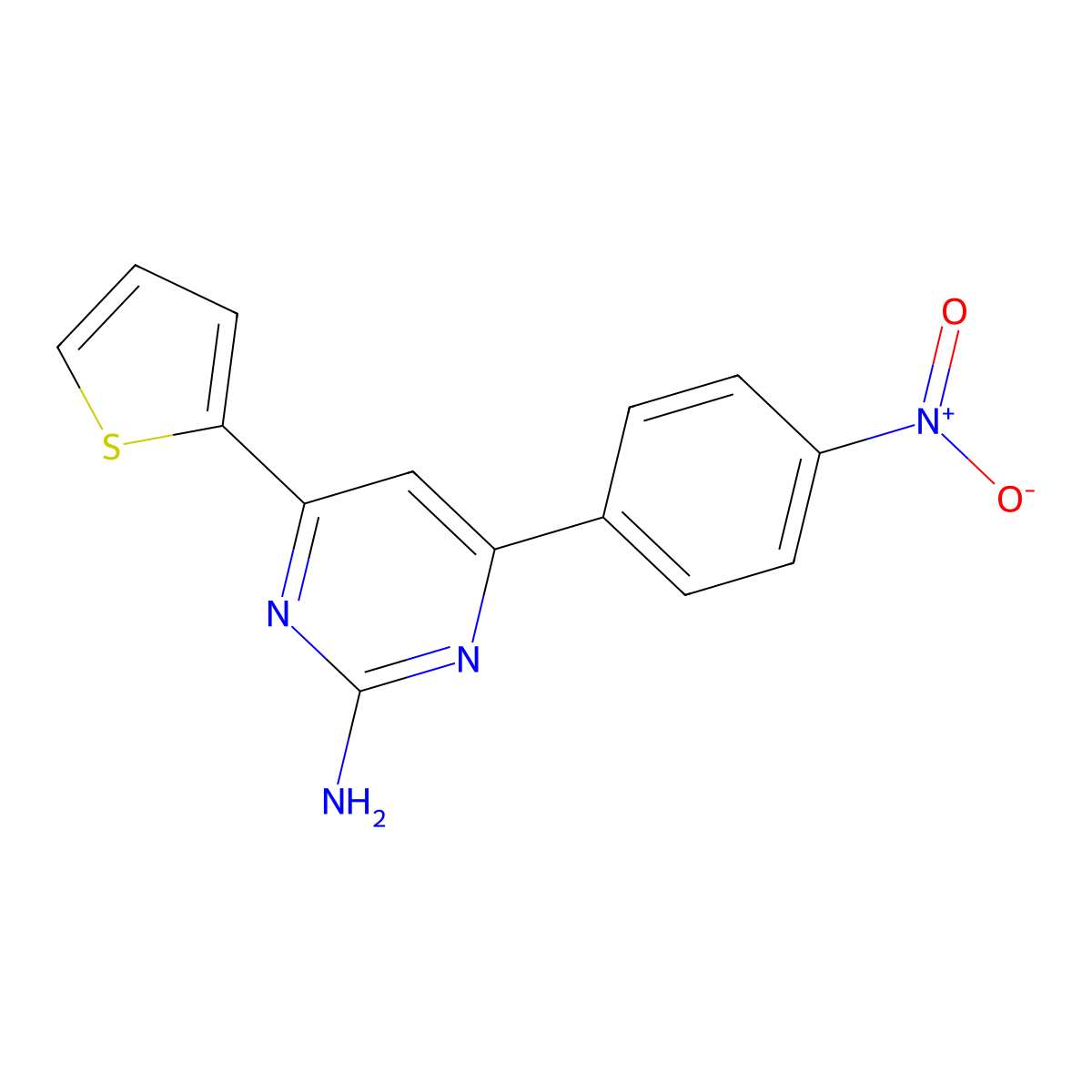 4-(4-Nitrophenyl)-6-(thiophen-2-yl)pyrimidin-2-amine molecular structure, CAS 1237747-15-7