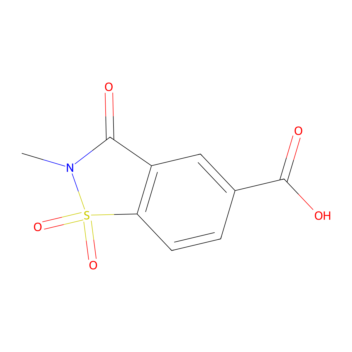 2-Methyl-1,1,3-trioxo-2,3-dihydro-1lambda6,2-benzothiazole-5-carboxylic acid molecular structure, CAS 1237754-66-3