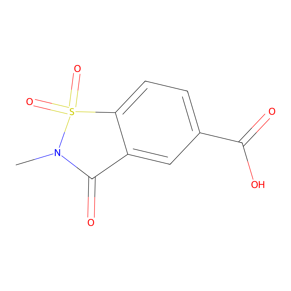 2-Methyl-1,1,3-trioxo-2,3-dihydro-1lambda6,2-benzothiazole-5-carboxylic acid molecular structure, CAS 1237754-66-3