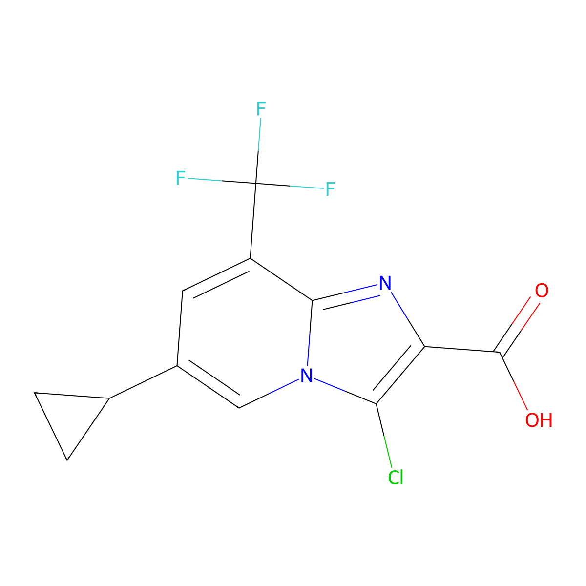 3-Chloro-6-cyclopropyl-8-(trifluoromethyl)imidazo[1,2-a]pyridine-2-carboxylic acid molecular structure, CAS 1237840-38-8